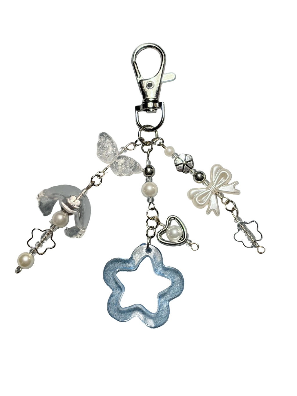 Blue Flower & Pearl Keychain
