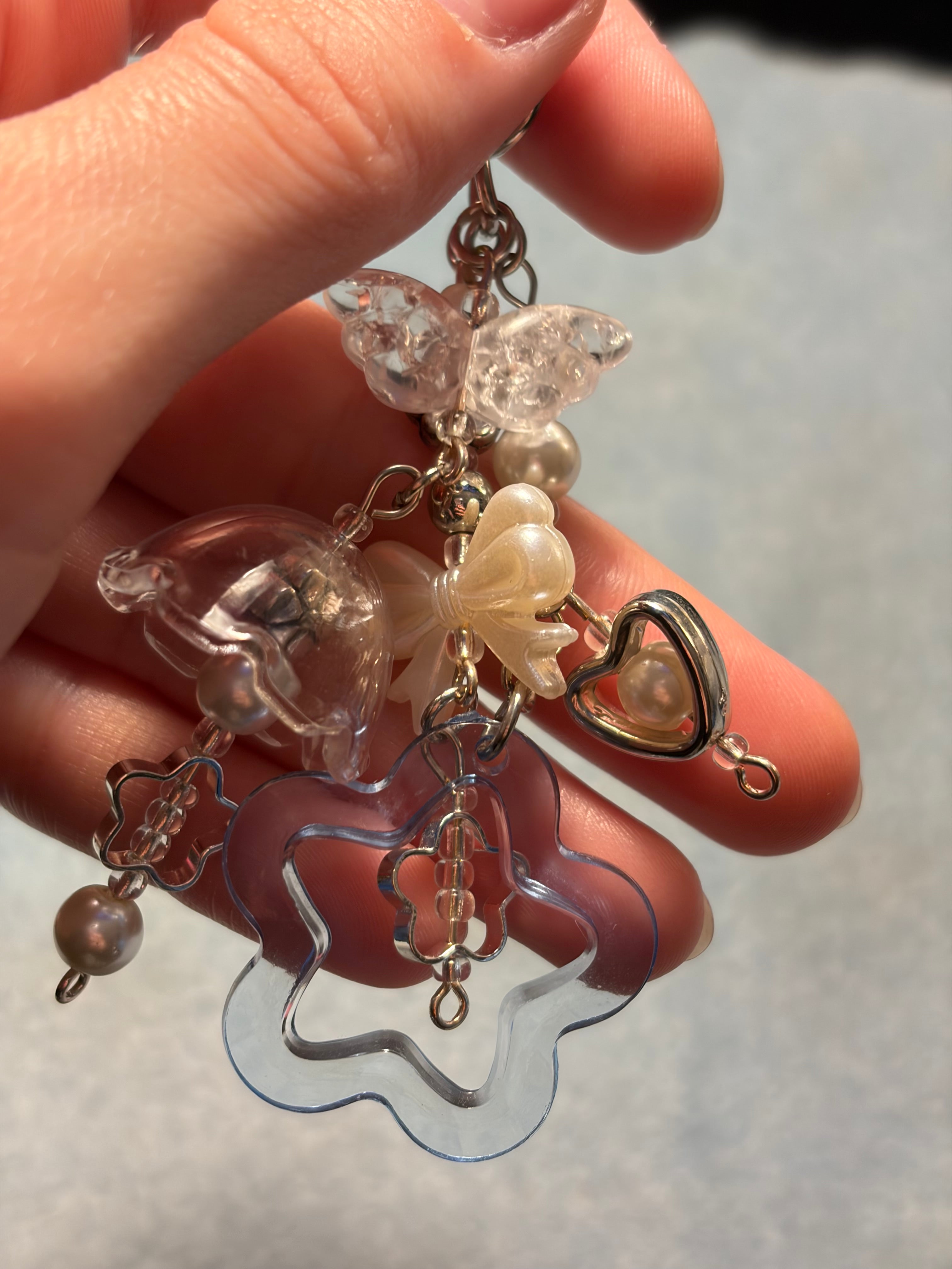 Blue Flower & Pearl Keychain