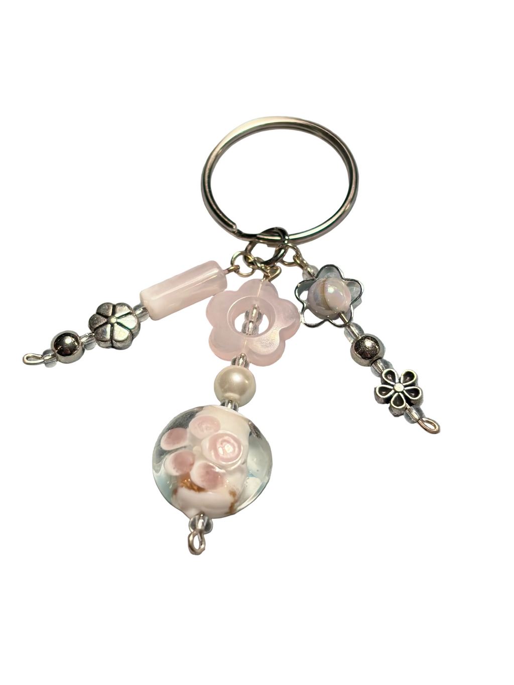 Pink & Silver Flower Keychain
