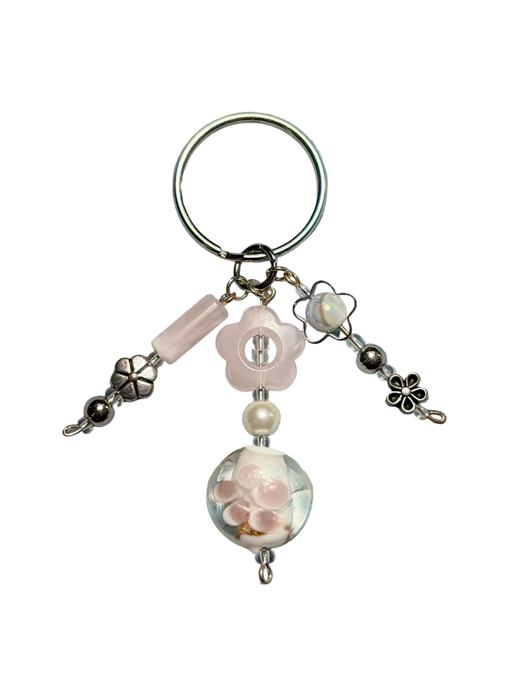 Pink & Silver Flower Keychain